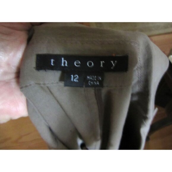 Theory Shelly Safari Dark Olive Green Linen Blend Blazer Jacket SZ 12 - Picture 6 of 6